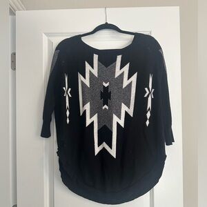 Black Tribal sweater with three quarter length sleeves in size small